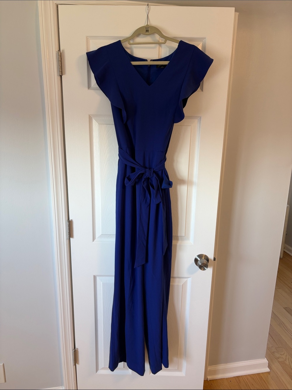 Tahari Royal Blue V-Neck Jumpsuit with Tie Waist